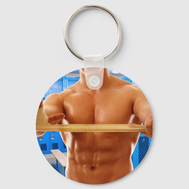 Chaveiro CamisaSlipperyJoe do homem musculoso sem abs peito (Frente)