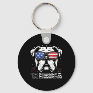 Chaveiro Camiseta de Cão Patriótica Bulldog 4 de Julho Meri