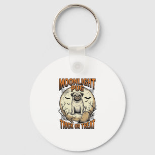 Chaveiro Camiseta de Halloween Pug com Lua de Gravura Vinta