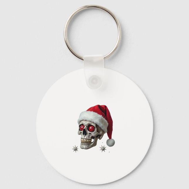 Chaveiro Camiseta de Skull com Chapéu de Papai Noel de Nata (Frente)