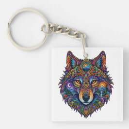 Chaveiro Camiseta Gráfica de Lobo Geométrico Colorido - Art