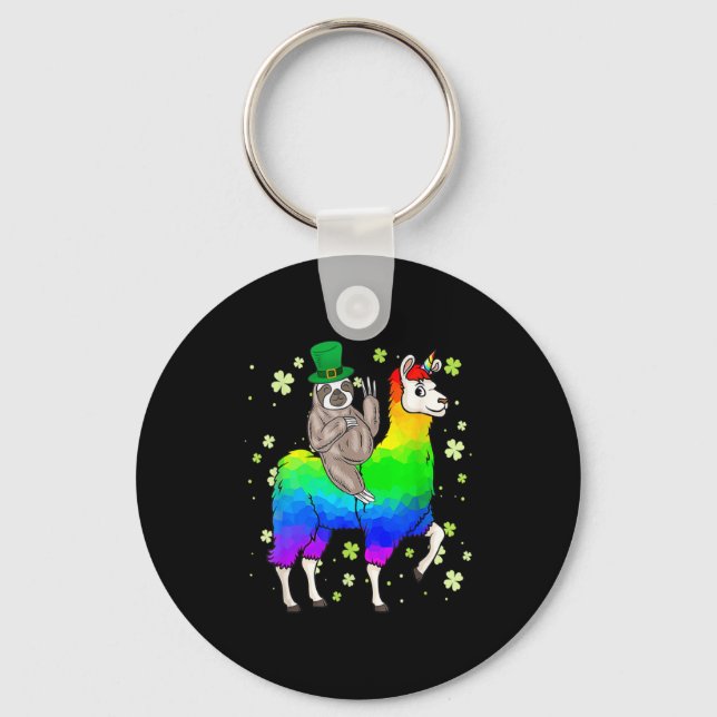 Chaveiro Camiseta Sloth Montando Llama Leprechaun Dia de Sã (Frente)