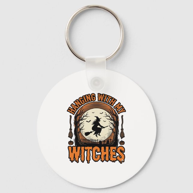 Chaveiro Camiseta Vintage de Halloween com Minhas Bruxas (Frente)