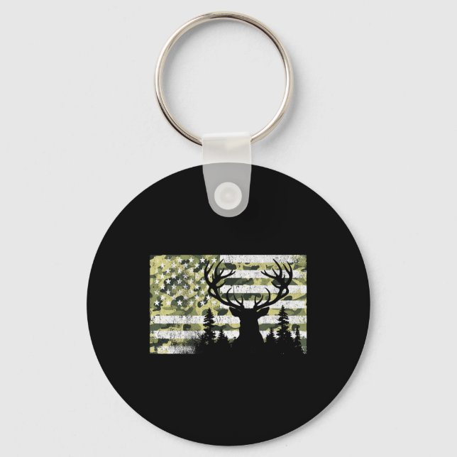 Chaveiro Camoflage Camoflage, Deer Elk Buck, Bandeira Ameri (Frente)