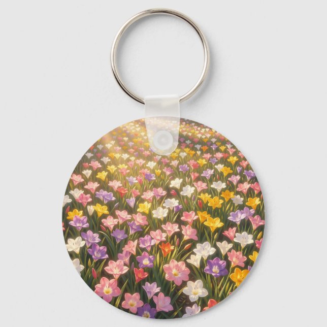 Chaveiro Campo de Flores de Lírio Arco-íris Vibrante (Frente)