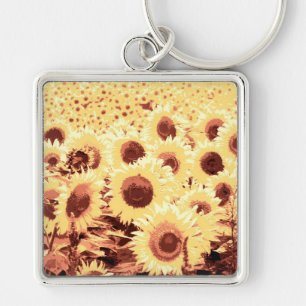 Chaveiro Campo de girassóis - castanho, ouro e amarelo