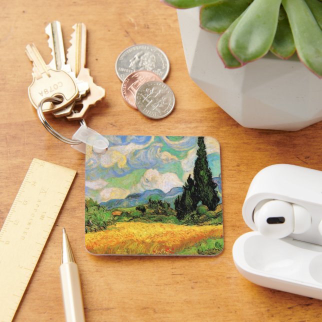 Chaveiro Campo de trigo Van Gogh com ciprestes na Haute Gal (Mesa)