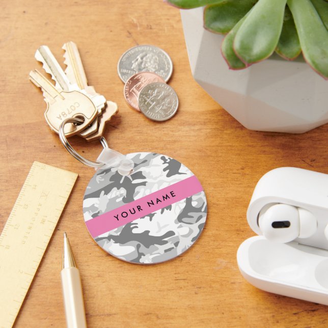Chaveiro Camuflagem Cinza de Neve de Inverno Personalize se (Mesa)
