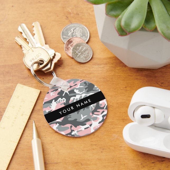 Chaveiro Camuflagem rosa e Cinza Seu nome Personaliza (Mesa)