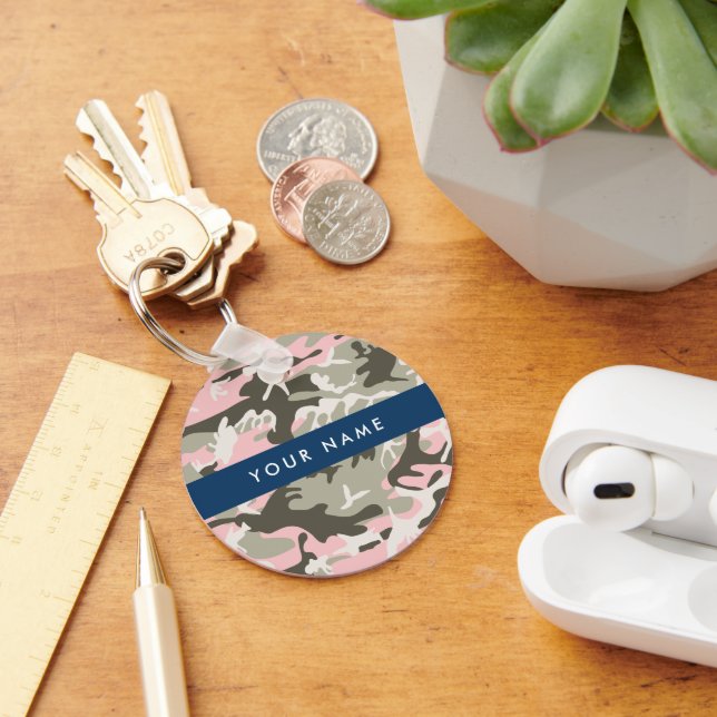 Chaveiro Camuflagem rosa e verde Seu nome personaliza (Mesa)