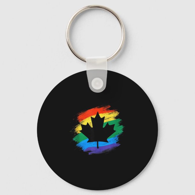 Chaveiro Canadá folha de bordo arco-íris lgbtq orgulho vint (Frente)
