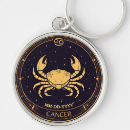 Chaveiro Cancer Zodiac Keychain with Birth Date
