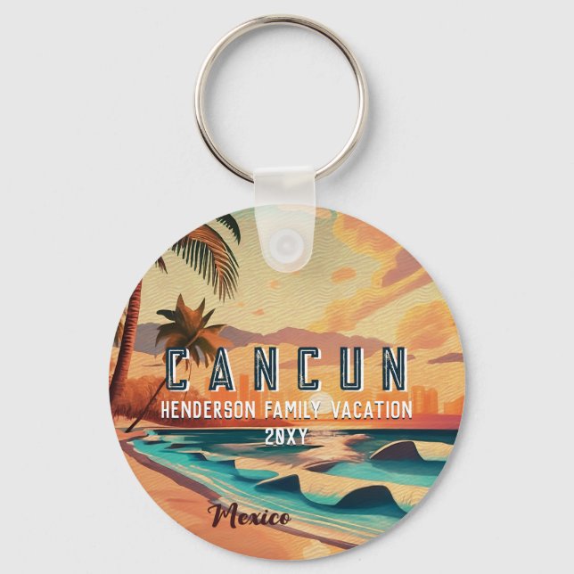Chaveiro Cancún México Palm Tree Sunset Viagem Souvenir (Frente)
