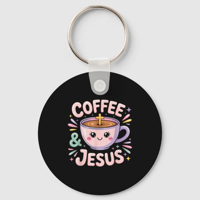 Chaveiro Caneca da Fé Cristã Café & Jesus Cruz (Frente)
