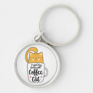 Chaveiro Caneca de Café de Gato Laranja Engraçado Amante de