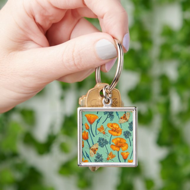 Chaveiro Canecas da Califórnia e mariposas na jade (Mão)