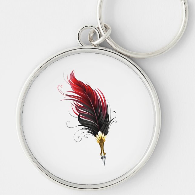 Chaveiro Caneta de penas vermelhas com ninho de ouro (Frente)