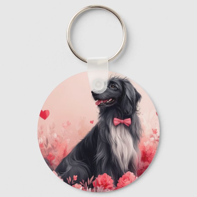 Chaveiro Cão Afegão com Rosas - Dia dos Namorados  (Frente)