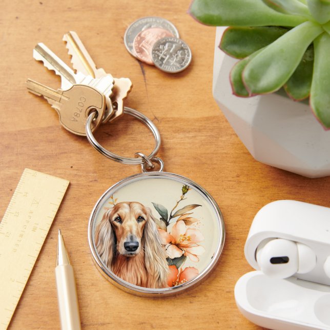 Chaveiro Cão Afghan Hound e Lírios de Pêssego (Mesa)