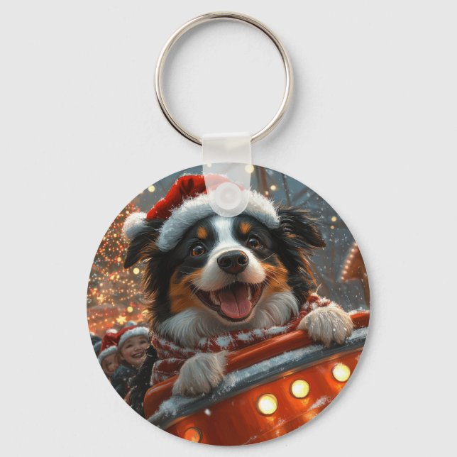 Chaveiro Cão Border Collie Montanha-russa Natal (Frente)