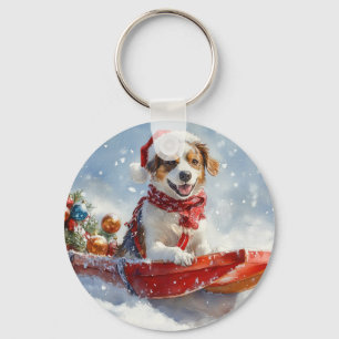 Chaveiro Cão Brittany Spaniel em Trenó de Natal