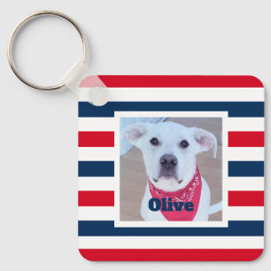 Chaveiro Cão Cachorro Vermelho Branco Azul Strips Foto Patr