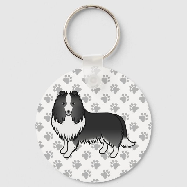 Chaveiro Cão Cartoonista Sheltie Bi-Preto Shetland Sheepdog (Frente)
