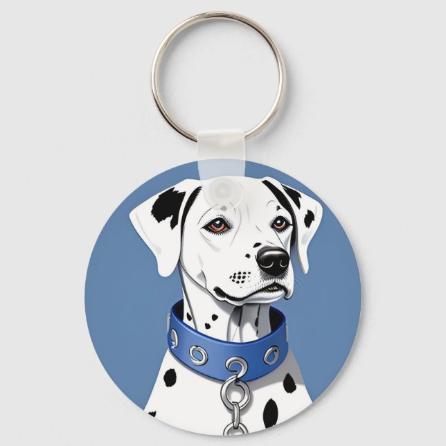 Chaveiro Cão Dalmata Usando uma Coleira Azul (Frente)