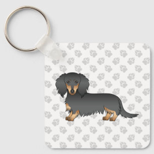 Chaveiro Cão-De-Cartografia De Cabelo Longo Preto E Longo