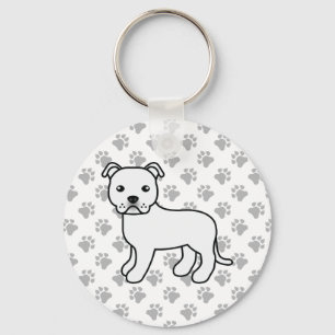 Chaveiro Cão de Cartoon Branco Staffordshire Bull Terrier 