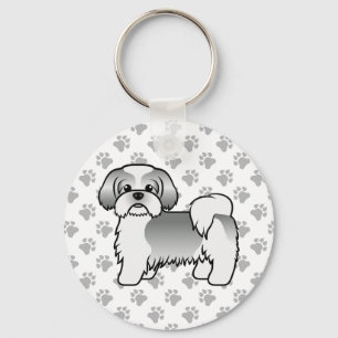 Chaveiro Cão De Cartoon De Silver E WhiteShih Tzu