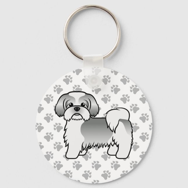 Chaveiro Cão De Cartoon De Silver E WhiteShih Tzu Cute (Frente)