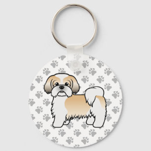Chaveiro Cão De Cartoon Dourado E Branco Shih Tzu