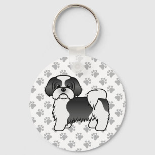 Chaveiro Cão De Cartoon Negro E Branco Shih Tzu