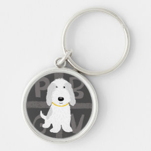 Chaveiro Cão de desenho animado branco do PBGV Cinza