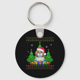 Chaveiro Cão de Natal Santa Hat Shih Tzu, um suor feio