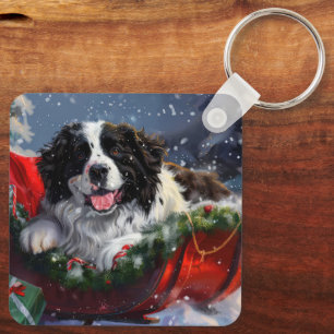 Chaveiro Cão de Terra Nova Natal Festivo
