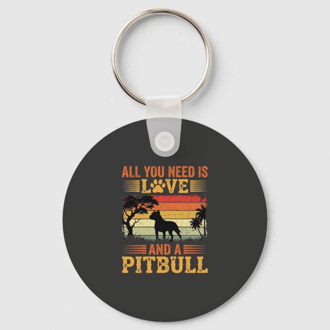 Chaveiro Cão do Amor Pitbull Pôr do Sol Retro (Frente)