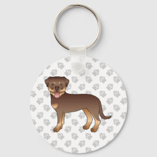 Chaveiro Cão E Pata De Cartoon Vermelho E Tan Rottweiler