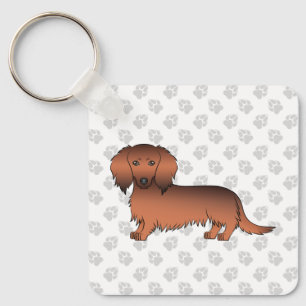 Chaveiro Cão e patas de cartoon de cabelo longo vermelho