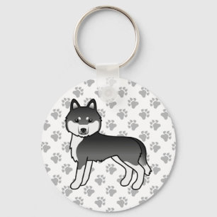 Chaveiro Cão e patas de Cartoon Siberianos, Pretos E Branco