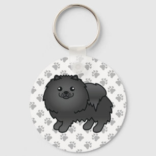 Chaveiro Cão e patas de cartoons brancos da Pomerânia Preta