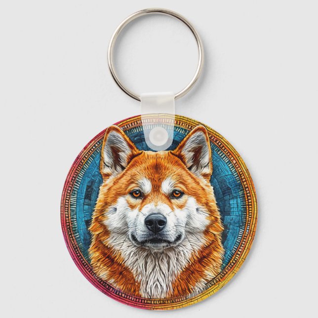 Chaveiro Cão em um Padrão Artístico Circular (Frente)