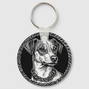 Chaveiro Cão em uma moldura decorativa circular