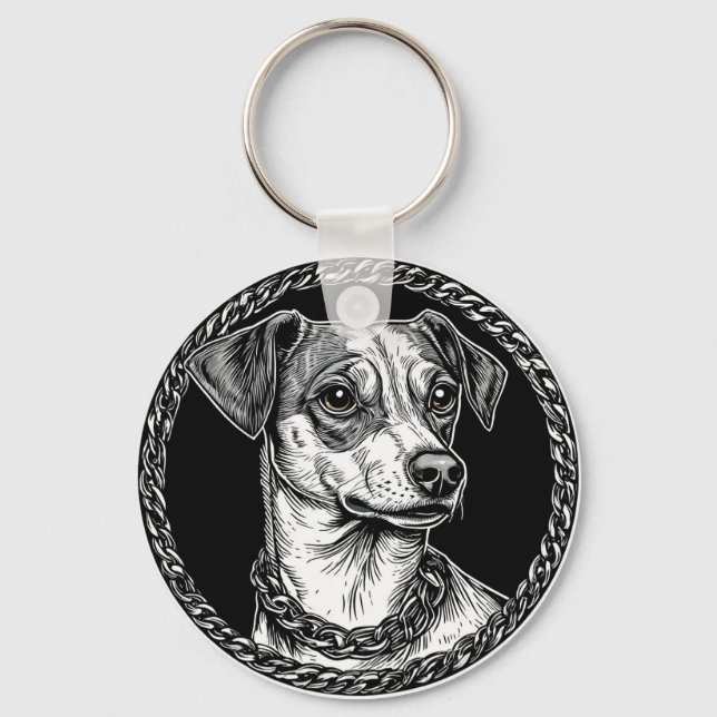Chaveiro Cão em uma moldura decorativa circular (Frente)