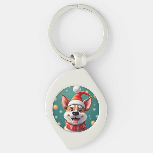 Chaveiro Cão Entre Decorações Festivas de Natal (Frente)