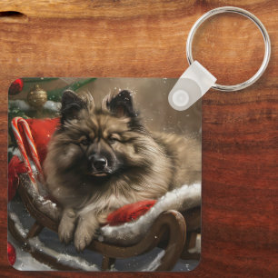 Chaveiro Cão Keeshond Natal Festivo