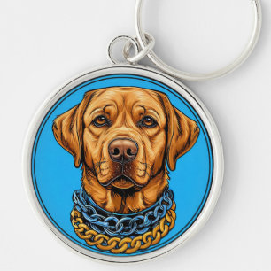Chaveiro Cão Labrador em um fundo azul com correntes