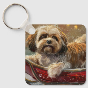 Chaveiro Cão Lhasa Apso Natal Festivo