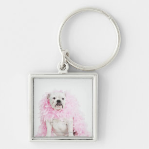 Chaveiro Cão masculino branco com boa cor-de-rosa